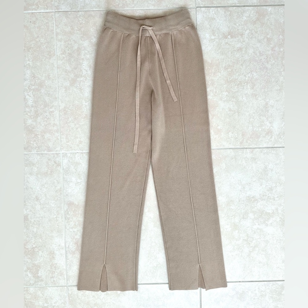 Commence Tan Ribbed Mystique Wide Leg Knit Pants - Picture 3 of 5